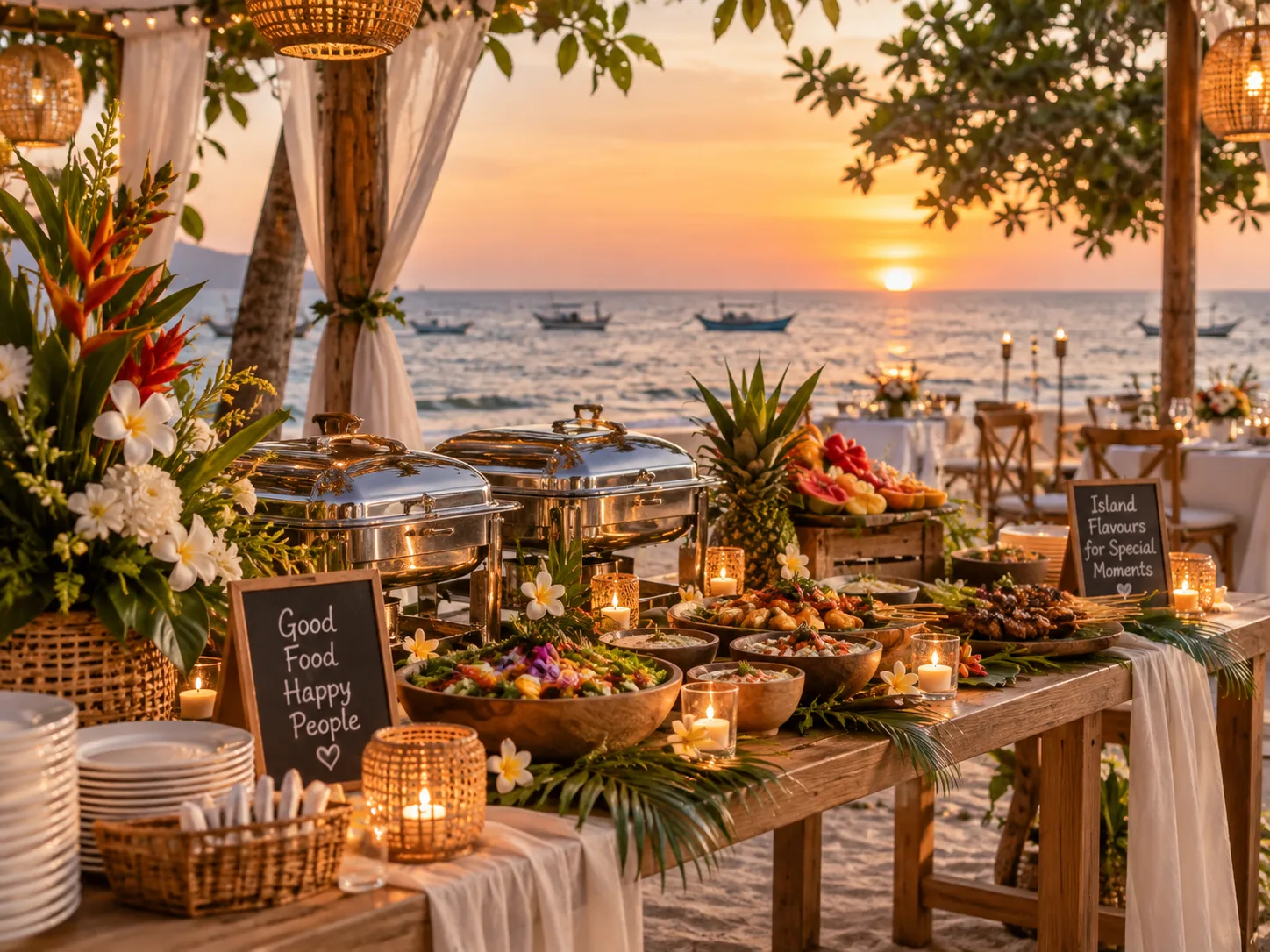 Wedding dining experience at sunset