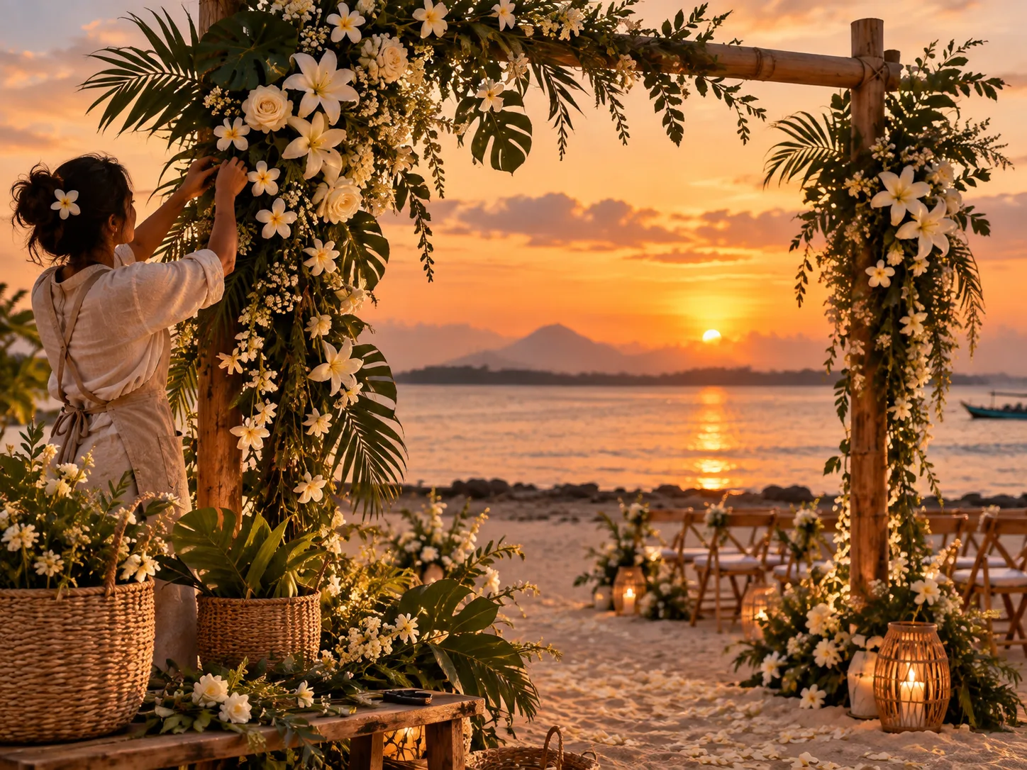 Eco floral ceremony styling on the beach