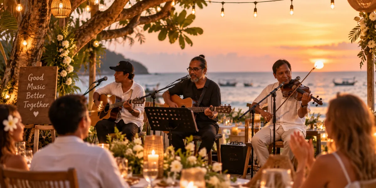 Live musicians at a beach wedding